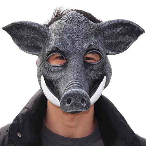 Yuulibux Wildschwein-Halloween-Maske für Erwachsene, halbes Gesicht, Tier-Kopfbedeckung, lustige Schweinemaske für Bühnenauftritte von Yuulibux