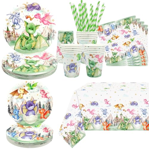 Drachen-Geburtstagsparty-Zubehör, einschließlich Teller, Becher, Servietten, Tischdecke, Strohhalme, für Kinder, Jungen, Mädchen, Geburtstagsparty-Dekorationen für 20 Gäste Drachen-Geburtstagsparty-Zubehör, einschließlich Teller, Becher, Servietten, Tischdecke, Strohhalme, für Kinder, Jungen, Mädchen, Geburtstagsparty-Dekorationen für 20 Gäste von Ywediim