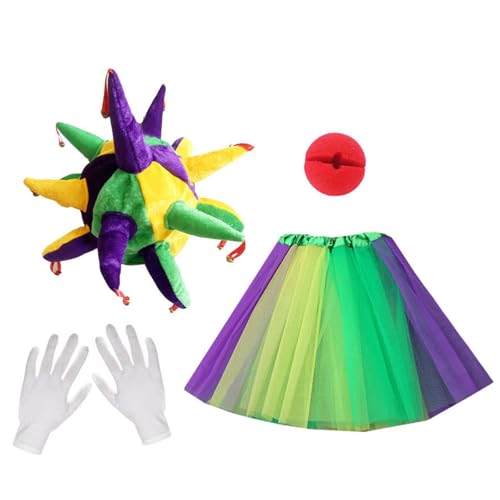 Ywmsfl Clown-Kostüm-Set, Clownshut, Clownnnase, Clown-Haarreif, Rock und Handschuh, Clown-Kostüm, Outfits für Damen, Halloween, Cosplay von Ywmsfl