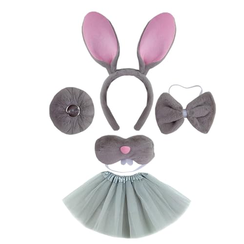 Yzdysg Kopfschmuck, Hasen-Kostüm-Set, Ohren, Schwanz, Fliege, Handschuh, Tutus, Tier-Kostüm, Zubehör für Kinder, Halloween, Cosplays, Requisiten von Yzdysg