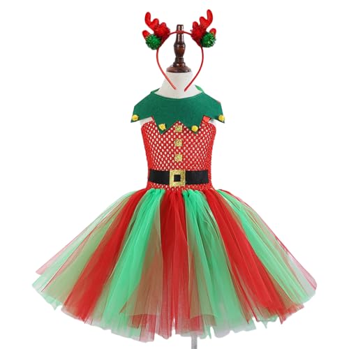 Yzdysg Weihnachtszwerg Kostüm Für Mädchen Mit Kleid Weihnachtsmütze (oder Stirnband) Weihnachtszwerg Outfit Für Mädchen Weihnachten von Yzdysg