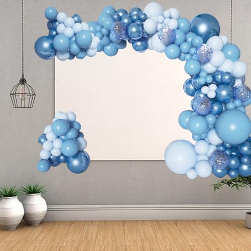 106 Stück Luftballons Blau, Blau Luftballon Girlande Set,Hellblau und Metallic Blau mit Konfetti Ballons, Babyparty Deko Junge,Blau Weiß Helium Party Ballon Metallic Blau Ballonbogen,Baby Shower Deko von YzmrBdqc