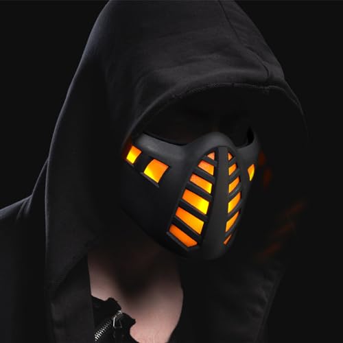 Yzpacc Cyberpunk Maske Punk LED Halbgesichtsmaske Halloween Leuchtende Gruselmaske Cosplay Party Requisiten Kostüm für Männer Futuristische Techwear Musik Festival Frauen, Schwarz, BM23KS6Y02BB14CZK von Yzpacc