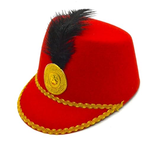 Z1 Militärische Marschmütze rot mit goldenen Details, schwarze Feder, dekorativ, Zeremonialstil für Kinder von Z1