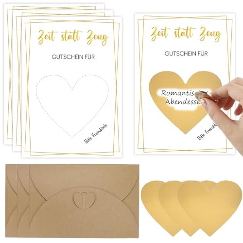 Gutschein zum Selber Ausfüllen,3 Sets Rubbelkarten zum Selber Beschriften mit Umschlägen und Rubbelaufkleber, Zeit statt Zeug,Rubbelkarten Gutschein Verpackung für Geschenke Geburtstag Hochzeit von ZABARE