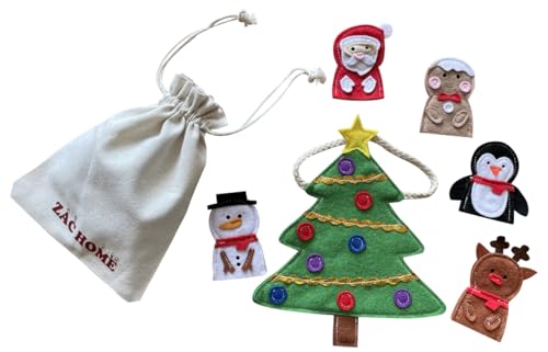 Weihnachts-Fingerpuppen-Set aus Filz, Weihnachtsmann, Rentier und Weihnachtsbaum, handgefertigte Dekorationen für Kinder von ZAC HOME