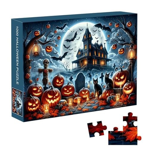 Halloween-Albtraum-Puzzle für Erwachsene, 1000 Teile, Halloween-Horror-Nacht, Spukhaus, Pumpkin, Skelett, Grab-Thema, Puzzles, Weihnachtsparty-Geschenk von ZAGARO