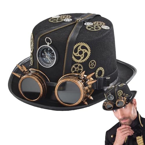 ZAGARO Herren Gothic Steampunk Hüte,Gothic Steampunk Zylinder - Cosplay Halloween Kostüm Kopfbedeckung Hut mit abnehmbarer Schutzbrille - Ausgefallenes Zeitreisender-Kostüm, Steampunk-Zubehör für von ZAGARO