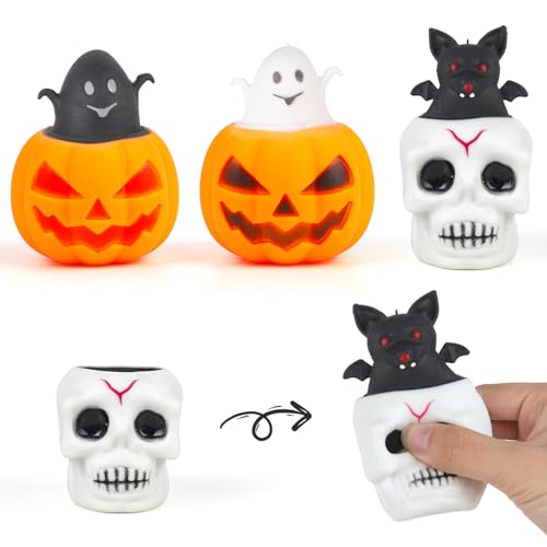 ZALAON 3 Stück Halloween Squeeze Spielzeug,Kürbis Geist Anti Stress Spielzeug Geist Schädel Stressabbau Spielzeug für Halloween Goody Bags Party Favors behandeln Geschenke von ZALAON