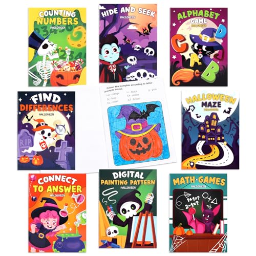 ZALAON Halloween Malbücher und Aktivitäten, 8er Pack Halloween Malbücher für Kinder Matching Spiel Labyrinthe Malvorlagen für Kinder von 4-8 Jahren von ZALAON