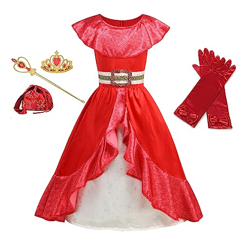 ZALOORIY Mädchen Prinzessin Kostüm Kleid mit Zubehör (Rot, 5-6T) von ZALOORIY