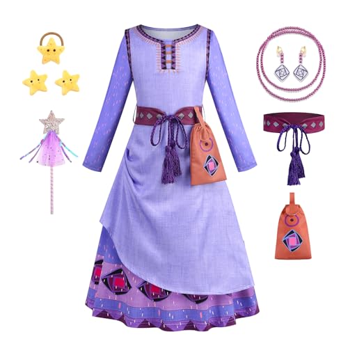 ZALOORIY Wunschkostüm für Mädchen Wunsch Prinzessin Kleid Set Halloween Geburtstagsgeschenk für Cosplay Party (Lila, 9-10T (150)) von ZALOORIY