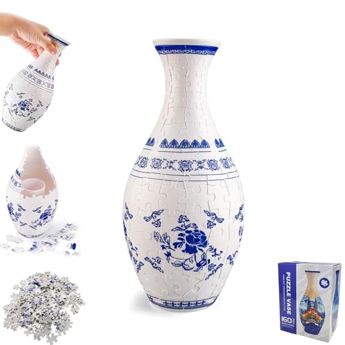 ZANWANXIN 3D Arts Puzzle Vase, 3D Flower Vase Puzzle for Adults 160 Pieces, Flower Vase Unique Jigsaw Decorations, for Flower Arrangement Office Home Decoration (Flower) von ZANWANXIN