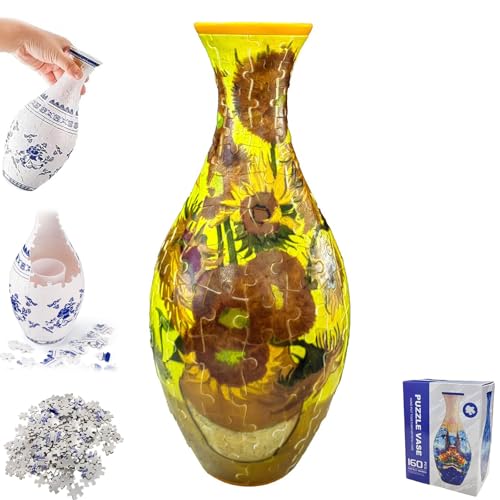 ZANWANXIN 3D Arts Puzzle Vase, 3D Flower Vase Puzzle for Adults 160 Pieces, Flower Vase Unique Jigsaw Decorations, for Flower Arrangement Office Home Decoration (Sunflower) von ZANWANXIN