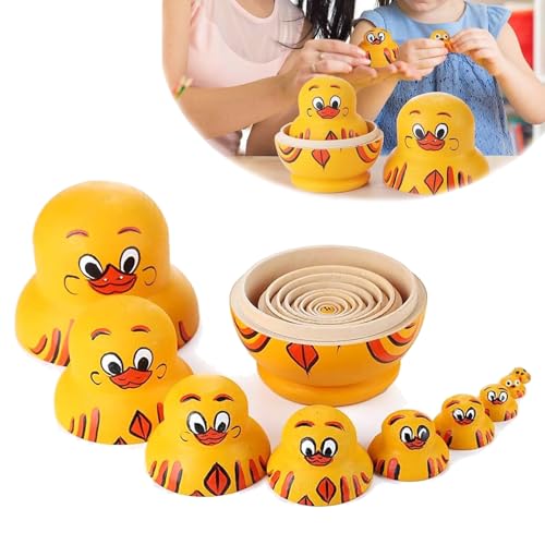 ZANWANXIN Duck Nested Doll, Duck Handmade Russian Nesting Dolls, 10 Layers Cute Duck Wood Matryoshka, Duck Stack Prank, Stackable Nested Duck Nesting Doll, Duck Toys Animal Matryoshka (1 Set) von ZANWANXIN