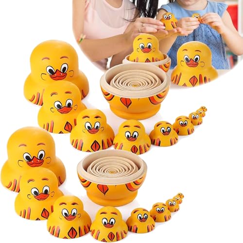 ZANWANXIN Duck Nested Doll, Duck Handmade Russian Nesting Dolls, 10 Layers Cute Duck Wood Matryoshka, Duck Stack Prank, Stackable Nested Duck Nesting Doll, Duck Toys Animal Matryoshka (2 Sets) von ZANWANXIN