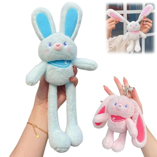 ZANWANXIN Pull-Up Rabbit Plush Toy, Easter Bunny Plush, Pull up Rabbit Pendant, Easter Bunny Pull-up Toys, Pull-Out Funny Rabbit Plush Keychain, Handmade Soft Bunny Keychain (Blue) von ZANWANXIN