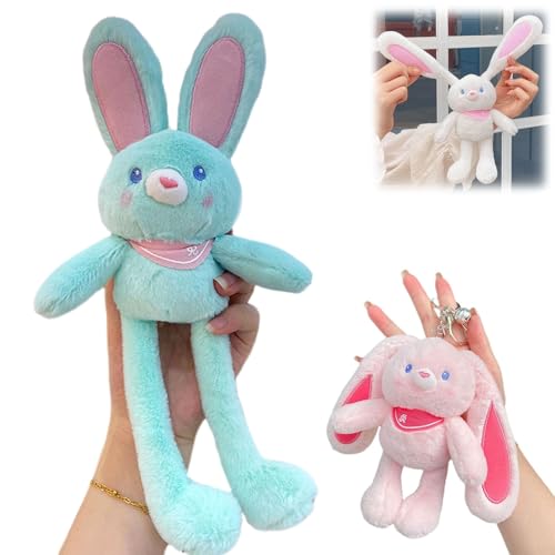 ZANWANXIN Pull-Up Rabbit Plush Toy, Easter Bunny Plush, Pull up Rabbit Pendant, Easter Bunny Pull-up Toys, Pull-Out Funny Rabbit Plush Keychain, Handmade Soft Bunny Keychain (Green) von ZANWANXIN