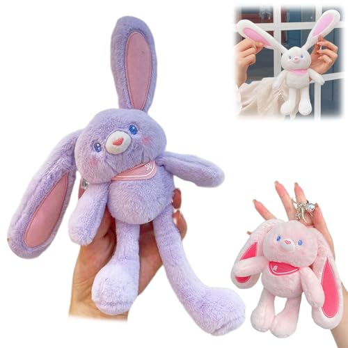 ZANWANXIN Pull-Up Rabbit Plush Toy, Easter Bunny Plush, Pull up Rabbit Pendant, Easter Bunny Pull-up Toys, Pull-Out Funny Rabbit Plush Keychain, Handmade Soft Bunny Keychain (Light Purple) von ZANWANXIN