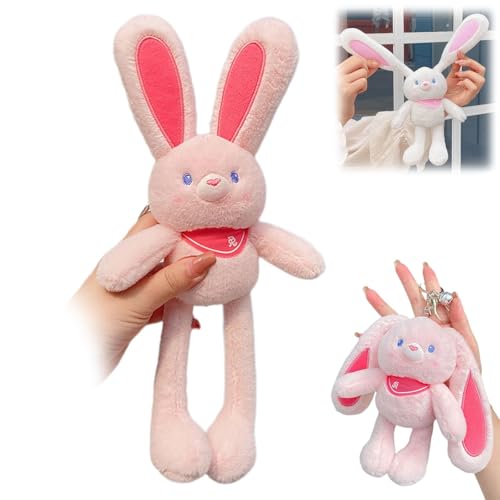 ZANWANXIN Pull-Up Rabbit Plush Toy, Easter Bunny Plush, Pull up Rabbit Pendant, Easter Bunny Pull-up Toys, Pull-Out Funny Rabbit Plush Keychain, Handmade Soft Bunny Keychain (Pink) von ZANWANXIN