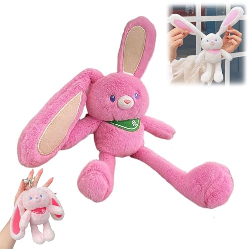 ZANWANXIN Pull-Up Rabbit Plush Toy, Easter Bunny Plush, Pull up Rabbit Pendant, Easter Bunny Pull-up Toys, Pull-Out Funny Rabbit Plush Keychain, Handmade Soft Bunny Keychain (Rose Pink) von ZANWANXIN