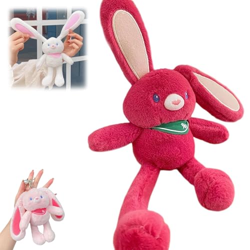 ZANWANXIN Pull-Up Rabbit Plush Toy, Easter Bunny Plush, Pull up Rabbit Pendant, Easter Bunny Pull-up Toys, Pull-Out Funny Rabbit Plush Keychain, Handmade Soft Bunny Keychain (Rose Red) von ZANWANXIN