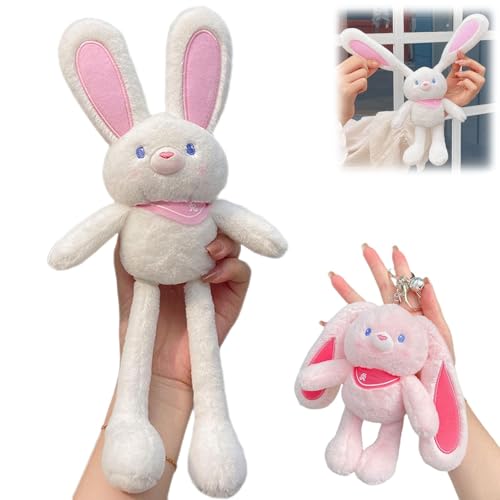 ZANWANXIN Pull-Up Rabbit Plush Toy, Easter Bunny Plush, Pull up Rabbit Pendant, Easter Bunny Pull-up Toys, Pull-Out Funny Rabbit Plush Keychain, Handmade Soft Bunny Keychain (White) von ZANWANXIN