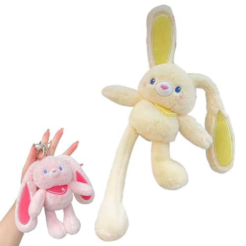 ZANWANXIN Pull-Up Rabbit Plush Toy, Easter Bunny Plush, Pull up Rabbit Pendant, Easter Bunny Pull-up Toys, Pull-Out Funny Rabbit Plush Keychain, Handmade Soft Bunny Keychain (Yellow) von ZANWANXIN