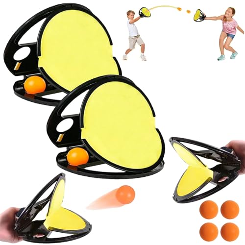 ZANWANXIN Racket Pocket Catch Game, 2025 New Racketpocket Outdoor Catch Toy, Kids Toss Catch Ball Toy with Launcher, Racket Pocket Game, Parent-Child Game, Toss and Catch Velcro Ball Set (Black-2) von ZANWANXIN