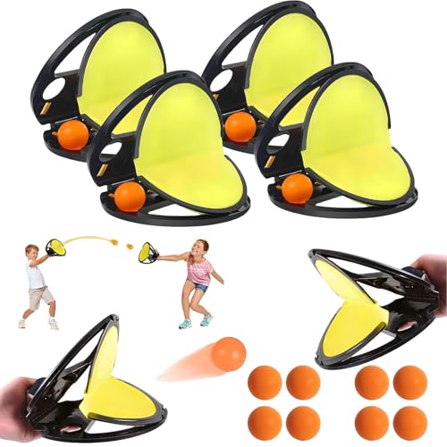 ZANWANXIN Racket Pocket Catch Game, 2025 New Racketpocket Outdoor Catch Toy, Kids Toss Catch Ball Toy with Launcher, Racket Pocket Game, Parent-Child Game, Toss and Catch Velcro Ball Set (Black-4) von ZANWANXIN