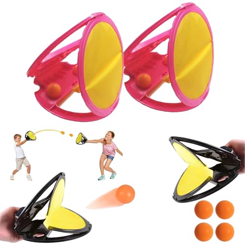 ZANWANXIN Racket Pocket Catch Game, 2025 New Racketpocket Outdoor Catch Toy, Kids Toss Catch Ball Toy with Launcher, Racket Pocket Game, Parent-Child Game, Toss and Catch Velcro Ball Set (Pink-2) von ZANWANXIN