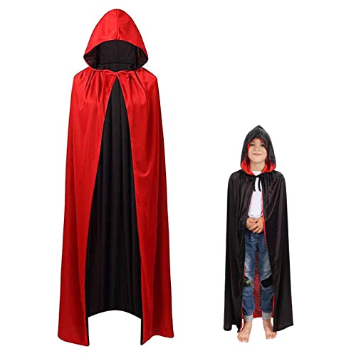 ZARADU Red Dracula Halloween Cape,Vampir Umhang,Zauberer Kostüm,Vampir Kapuze,Schwarzer Und Roter Wendeumhang Für Kinder Oder Erwachsene Als Dracula Für Halloween Und Ostern (90 cm) von ZARADU