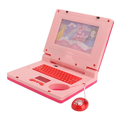 ZASCHMOY Kleinkind-Laptop, Kinderspielzeug-Computer-Laptop mit LED-Musik, Lerncomputer, Elektronische Simulation der Kognitiven Entwicklung, Computerspielzeug (Rosa Nicht einziehbare Maus) von ZASCHMOY