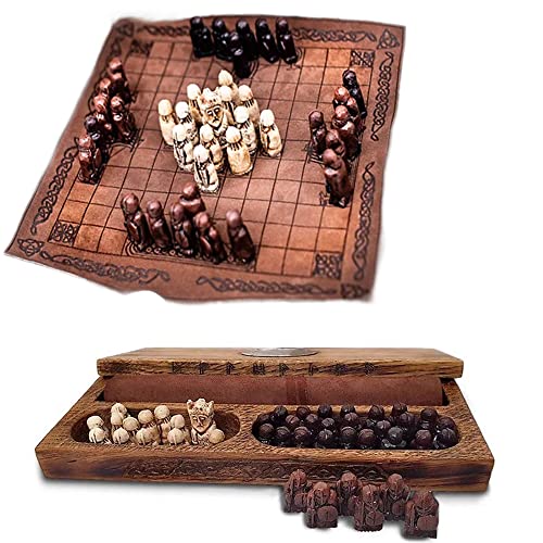 Mittelalterliches Schachspiel – Wikinger-Schachspiel aus Holz – Hnefatafl-Schachfiguren für Erwachsene/Kinder – Schachbrett: 22 x 22 cm, Braun, ZAVEIL von ZAVEIL