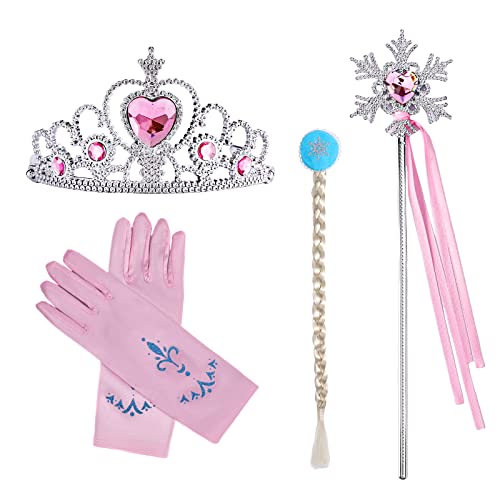 ZAZOOT Prinzessin Kostüme Zubehör, Mädchen Dress up Zubehör, Dress up Zubehör Mädchen, Elsa Prinzessin Schmuck mit Elsa Handschuhe, Tiara Braid, Zauberstab, Prinzessin Krone von ZAZOOT