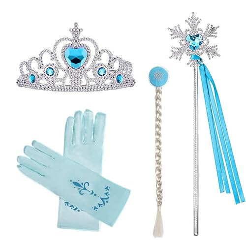 ZAZOOT Prinzessin Kostüme Zubehör, Mädchen Dress up Zubehör, Dress up Zubehör Mädchen, Elsa Prinzessin Schmuck mit Elsa Handschuhe, Tiara Braid, Zauberstab, Prinzessin Krone von ZAZOOT