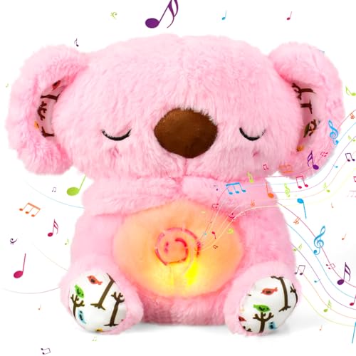 ZBATHTOY Schlummer Koala Kuscheltier Schlummer Otter Schlummer Koala mit Herzschlag, Otter Kuscheltier mit Atembewegung und Musik Anixety Koala Teddy for Baby Toddler (Pink) von ZBATHTOY