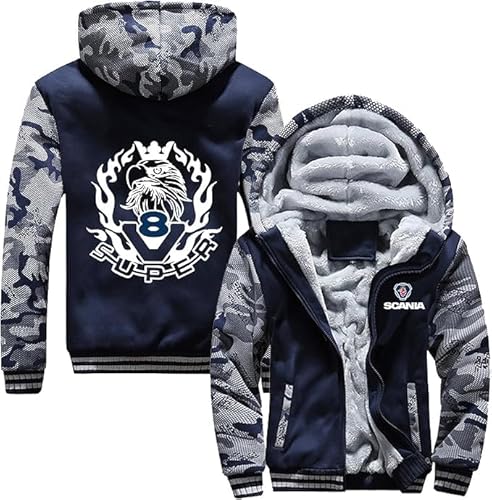 ZBEYETAFO Herren Kapuzenpullover mit Reißverschluss Jacke für S.c.ania Kontrast Farbe Sweatshirts Gepolsterte Outwear Tops Bequeme Kapuze Langarm Strickjacke Druck Mäntel von ZBEYETAFO