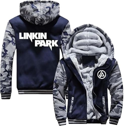 ZBEYETAFO Herren Kapuzenpullover mit Reißverschluss für L.i.n.k.in P.ark Langarm-Sweatshirts mit Kapuze Outwear Tops Camo Graphic Hoody Gefütterte warme Jacken Sportmäntel Gemütlicher Trainingsanzug von ZBEYETAFO