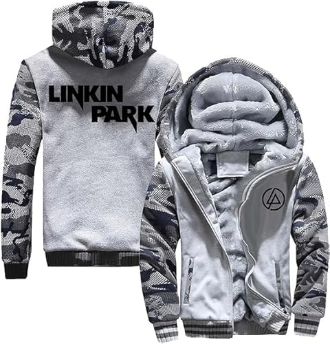 ZBEYETAFO Herren Kapuzenpullover mit Reißverschluss für L.i.n.k.in P.ark Langarm-Sweatshirts mit Kapuze Outwear Tops Camo Graphic Hoody Gefütterte warme Jacken Sportmäntel Gemütlicher Trainingsanzug von ZBEYETAFO