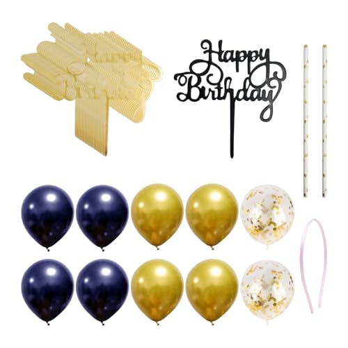 24-Teiliges Marineblau-Gold-Ballon-Kuchen-Dekorationsset, Geburtstagskuchen-Einsatz, Ballon-Kuchen-Dekoration, Cupcake-Einsatz, Geburtstagsparty-Kuchen-Dekorations-Set von ZBHDEYG