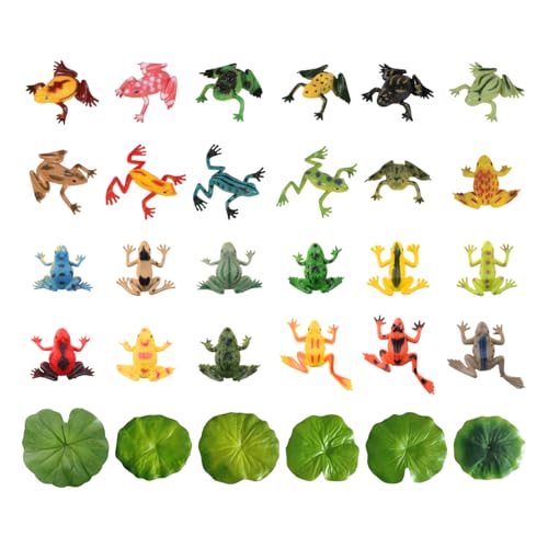 ZBHDEYG 24 Froschspielzeuge, 6 Simulationslotusblätter, Mini-Froschspielzeug, Tierbadespielzeug, schwimmendes Froschspielzeug, Teichdekorationszubehör von ZBHDEYG