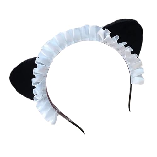 Lustiger Hairhoop Plüsch Katzenohren Haarreif Eleganter Rüschen Stirnband Kostüm Hairhoop Frauen Themenparty Animations Kopfbedeckung von ZBIianxer