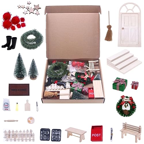 Winzige Holzpuppenhaus-Weihnachtsfiguren, Miniatur-Puppenhaus-Zubehör, perfekt für Feiertagsdekoration und Party-Dekoration, Puppenhaus-Miniaturen für Weihnachten von ZBIianxer