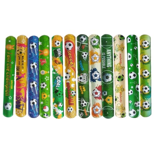 ZBIianxer 12 Stück Fußball-Schnapparmband, Fußballhandschuh-Muster, Sportpartys, Gastgeschenk für Kinder und Erwachsene, Spielarmbänder, Slap Wristband von ZBIianxer