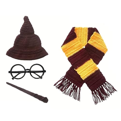 ZBIianxer 4 Stücke Fotografie Requisiten Anzug Baby Neugeborenen Kostüm Wizard Gläser Rahmen Kostüm Infant Cosplay Outfit von ZBIianxer