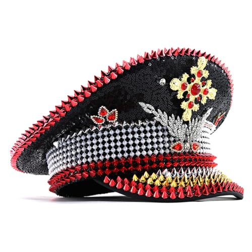 ZBIianxer Einzigartige Glitzerhut Stilvolle Pailletten Verschönerte Captain Hat Stylish Party Unisex Accessoire von ZBIianxer