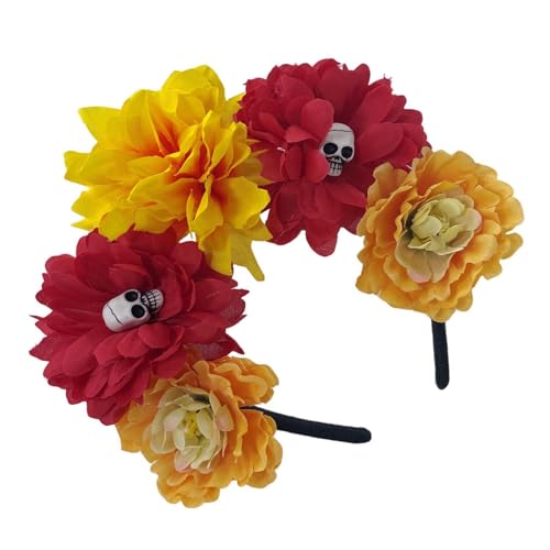 ZBIianxer Halloween Frauen Blumen Stirnbänder Realistischer Totenkopf Blumen Haarschmuck Für Kostümpartys von ZBIianxer