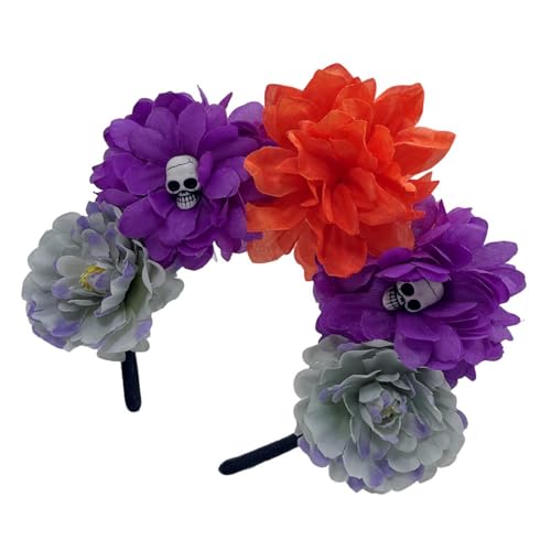 ZBIianxer Halloween Frauen Blumen Stirnbänder Realistischer Totenkopf Blumen Haarschmuck Für Kostümpartys von ZBIianxer