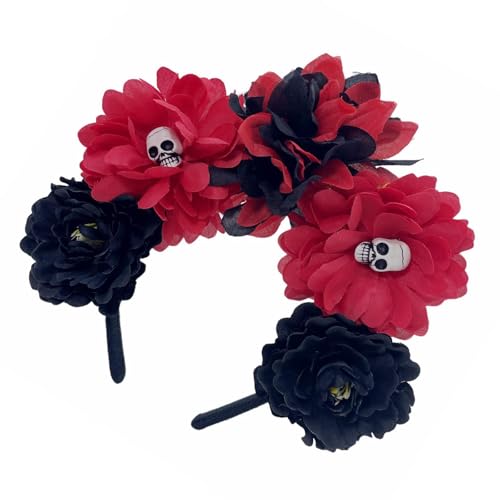 ZBIianxer Halloween Frauen Blumen Stirnbänder Realistischer Totenkopf Blumen Haarschmuck Für Kostümpartys von ZBIianxer